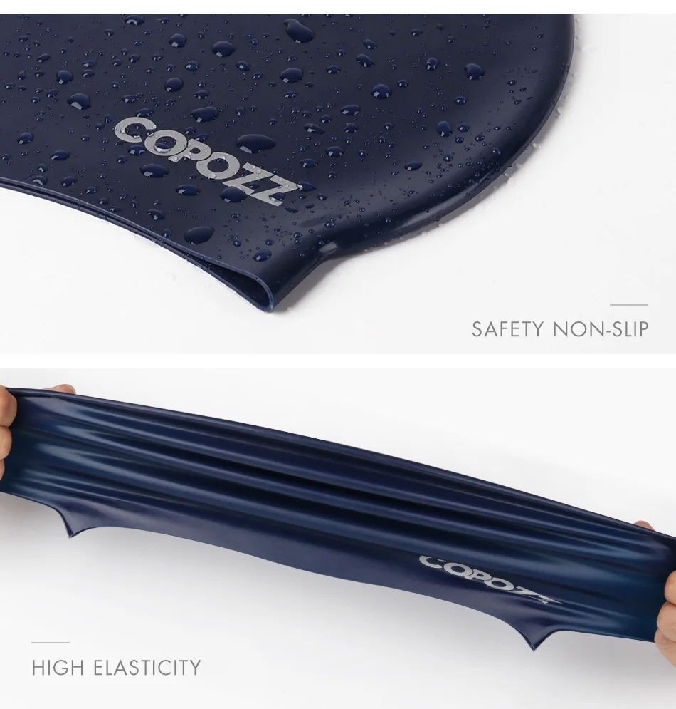 Copozz Elastische Bademütze für Herren, große Badebekleidung, professionelle Erwachsene, wasserdichte Bademütze, Silikon-Badekappen – Detail 10