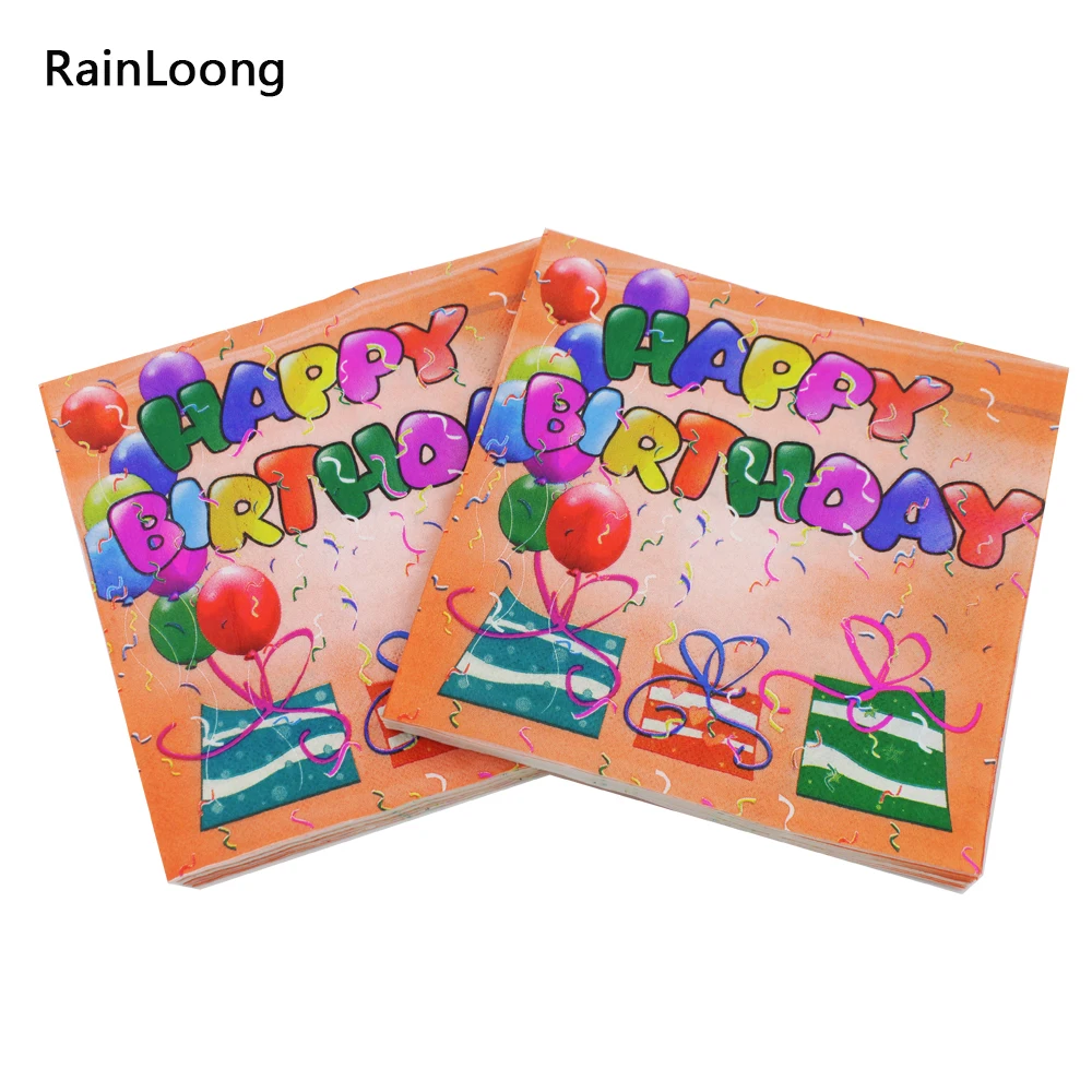 [RainLoong]-Servilleta de papel impresa para feliz cumpleaños, Servilleta de decoración de pañuelos para fiesta, 33cm x 33cm, 1 paquete (20 unids/paquete)