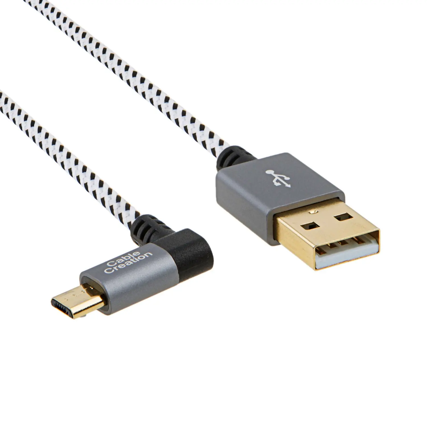 JORINDO Right Angle USB 2.0 Braided Cable, 90 Degree Vertical Right USB 2.0 A Male to Micro USB Male with Aluminium Case