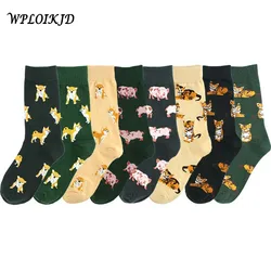 [WPLOIKJD]Creative High Quality Fashion Harajuku Kawaii Unisex Socks Cartoon Animal Cat Dog Corgi Cute Pattern Casual Sokken