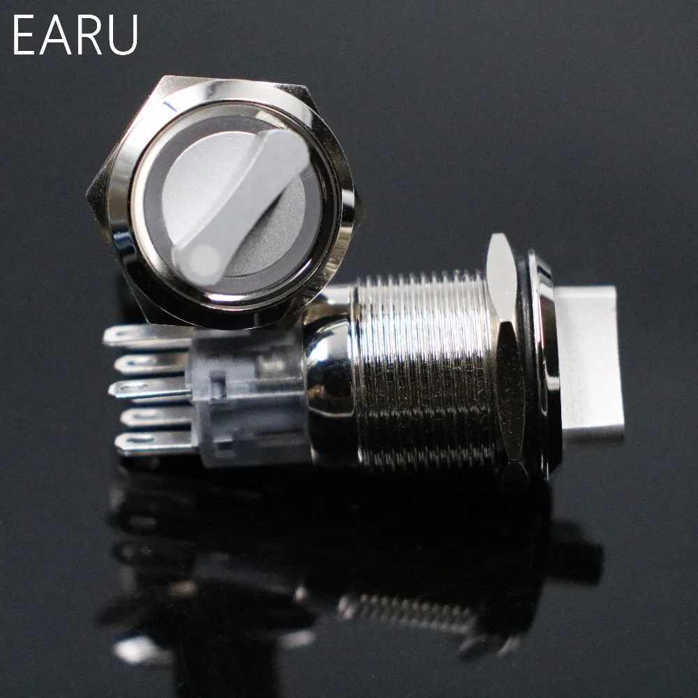 19mm Waterproof Stainless Steel DPDT illuminated metal selector switch 2/3 position Push Button Switch Rotary Switch with LED