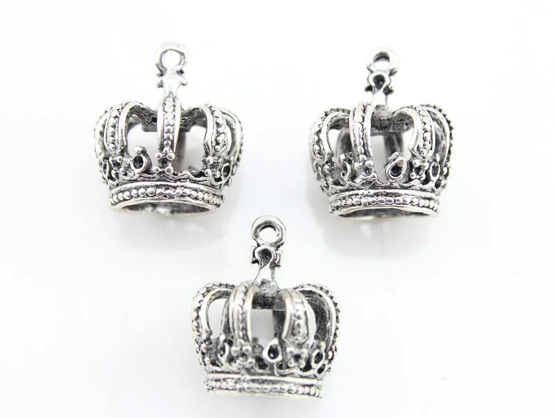 100pcs Imperial 3D Crown Antique Silver Bronze Cabochon Zinc Alloy  Pendant, Charm, Drops For Diy 24X12mm Mix Color