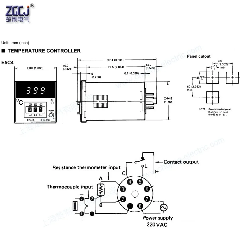 Termostato digital tipo e 0-999 graus, controlador de temperatura e5c4 de 35mm din, em estoque