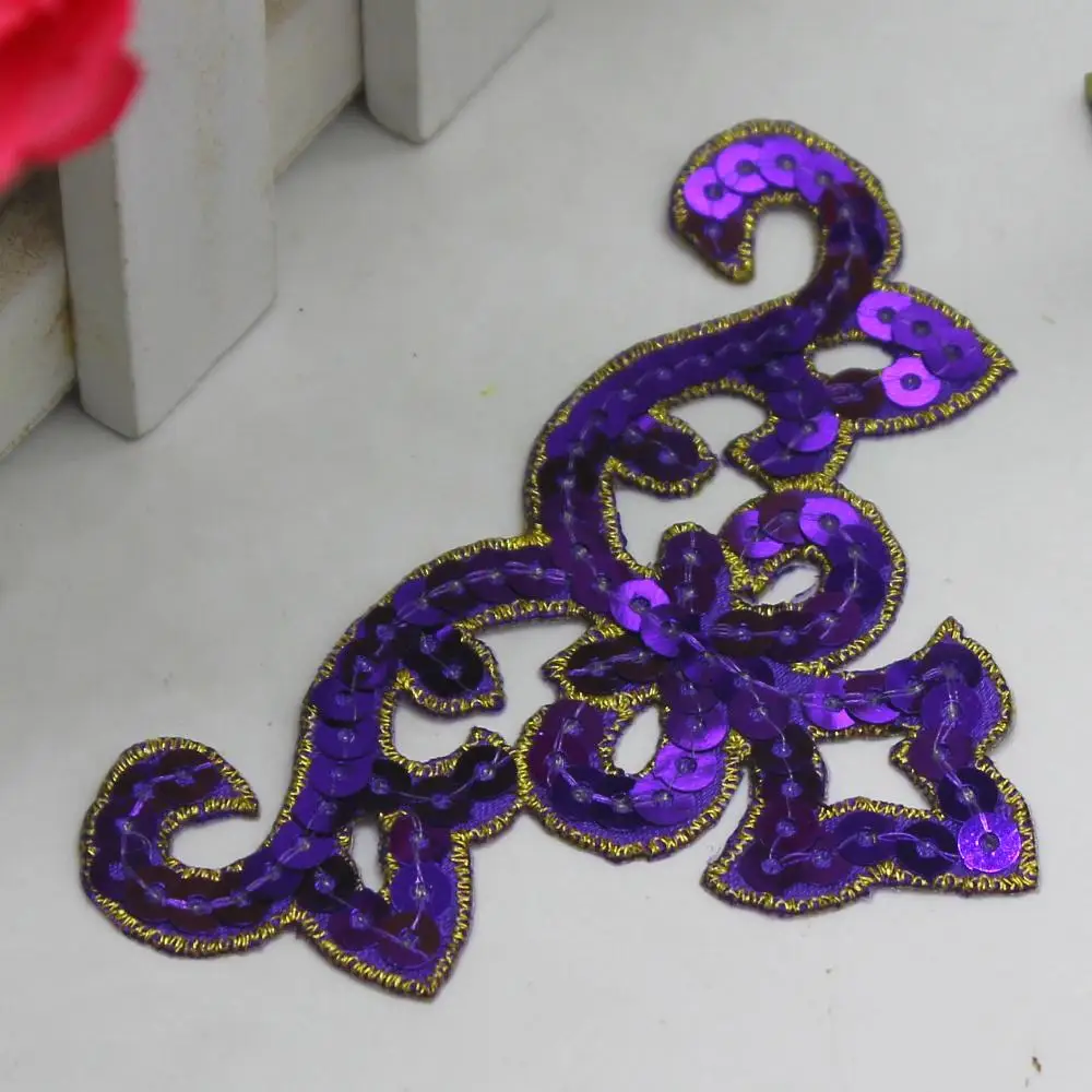 5 Pieces Sequined Appliques Gold Embroidery Patches Iron On Cosplay Diy Clothes Costume Trims 9.5*5.5CM