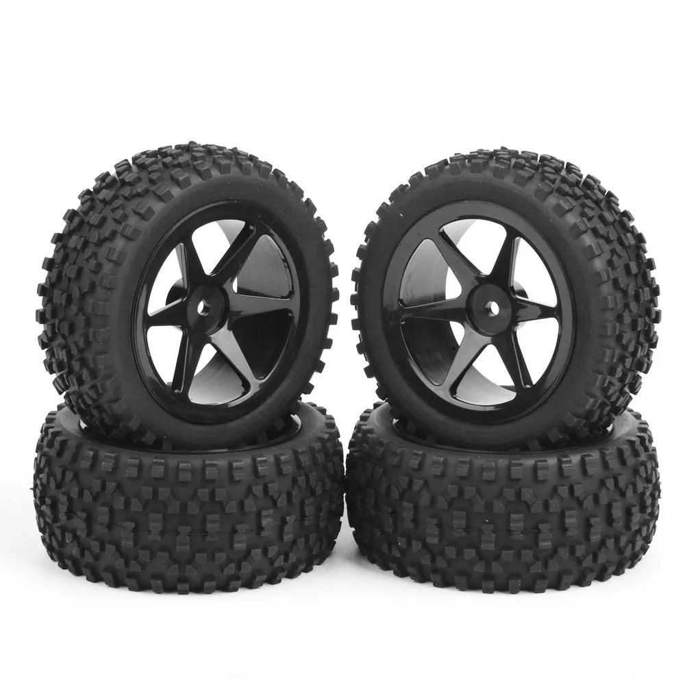 12mm Hex 4 PCS/Set 6mm offest Rubber Front&Rear Tires Wheel Rim For RC 1/10 Buggy Off-Road Car 25036+27011