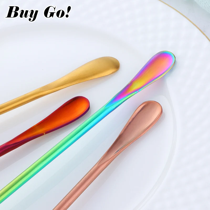 New Style Stainless Steel Colorful Coffee Scoops Cocktail Stirring Spoon 13/22.5cm Drink Mixing Spoons for Kitchen Cafe Bar Tool