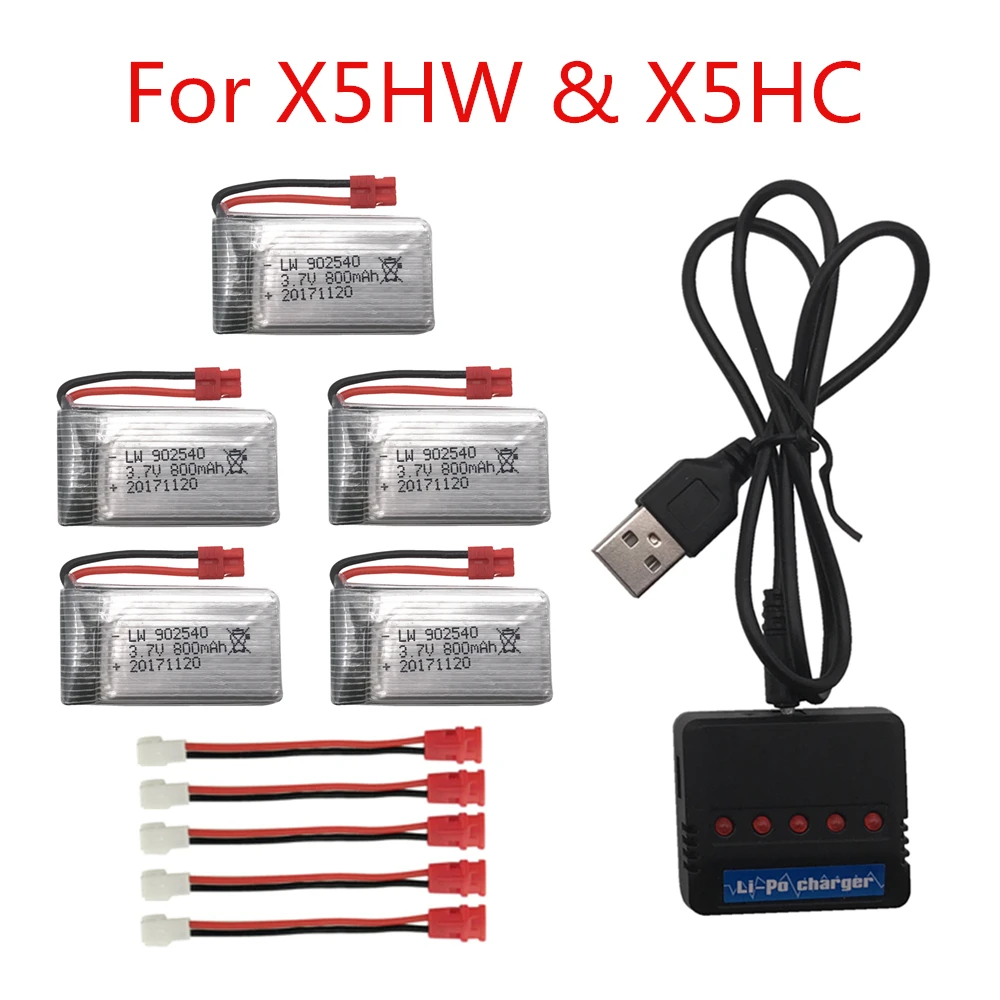 Limskey 800mAh 3.7V LiPo Battery + USB Charger for SYMA X5C X5 X5SW X5HW X5HC RC Drone Quadcopter 800 mAh Spare Battery Parts