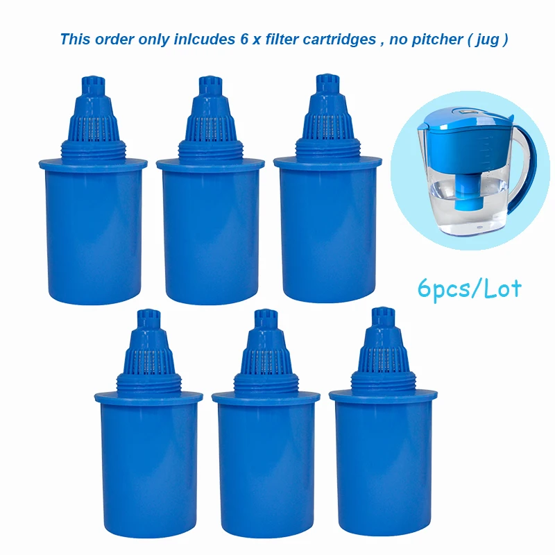 Pack 6pcs of Blue Replacement Filter Cartridge for 3.5 Litres Alkaline Water Filter Pitcher Mineral Alkalising Water Filter Jug