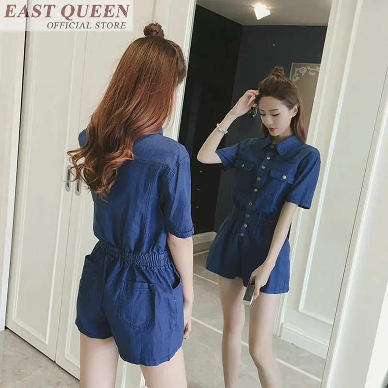 Bãi biển mùa hè phụ nữ playsuits 2018 rắn nút ngắn tay áo straight áo chẽn đối với bãi biển thanh lịch casual áo liền quần DD698 L