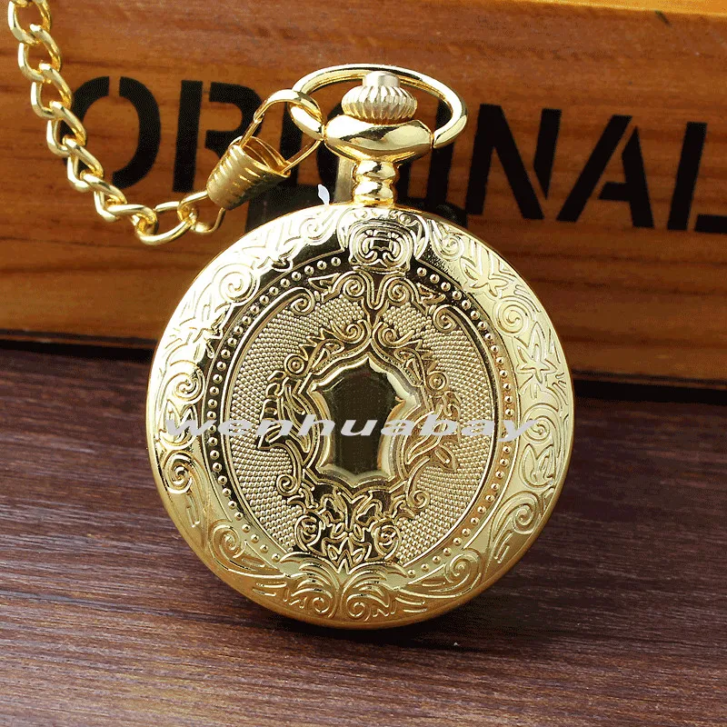 Luxury Golden Case White Dial Roman Number Quartz Pocket Watch Pendant FOB Chain Mens Women Gifts