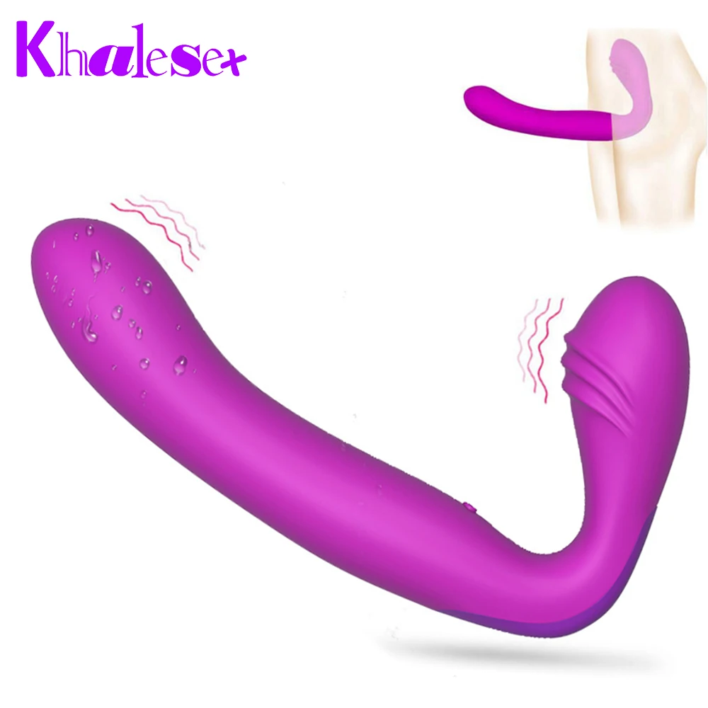 Khalesex Strapless Strapon Dildo Vibrator for Women 30 Speeds Silicone G Spot Clitoris Double Vibrating Adult Sex Toys for Woman