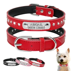 Personalized Dog Collar Engraved Leather Dogs Puppy Collar Customized Cat Collar For Small Dogs Chihuahua Yorkies Pink