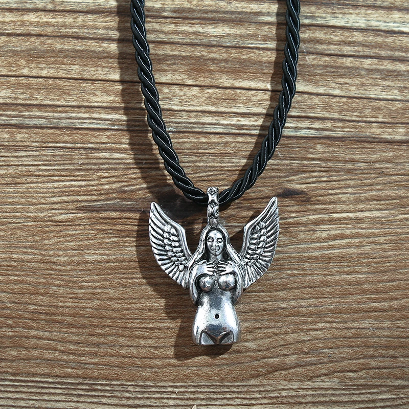 Colgante de mujer desnuda con alas de Ángel, dama de la suerte, amor libre, collar de amuleto de amor, regalo de joyería de boda, dama de honor