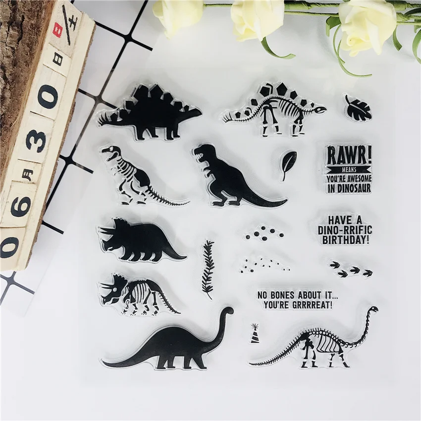 15*15 Dinosaur Fossil Clear Stamps For Scrapbooking New 2022 Supplies Sentiment Stamp Photo Album Card Making 146