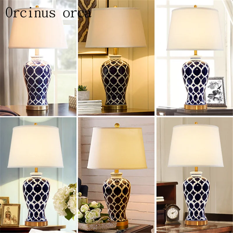 American style antique blue desk lamp living room bedside lamp hand painted creative ceramic desk lamp free shipping