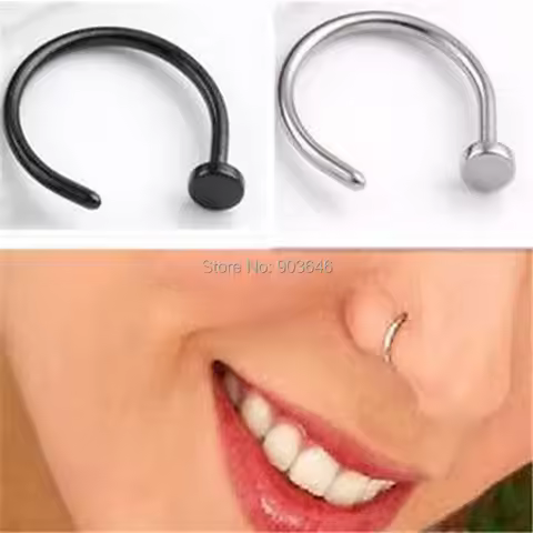 50pcs/Lot 20g Silver/Black 316L Surgical Steel Punk Open Hoop Nose/Lip Ring Earring Body Piercing