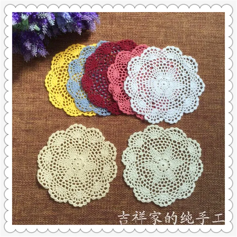 Free shipping 12pic/lot 20cm round cotton crochet lace doilies fabric felt as innovative item for dinning table pad coasters mat