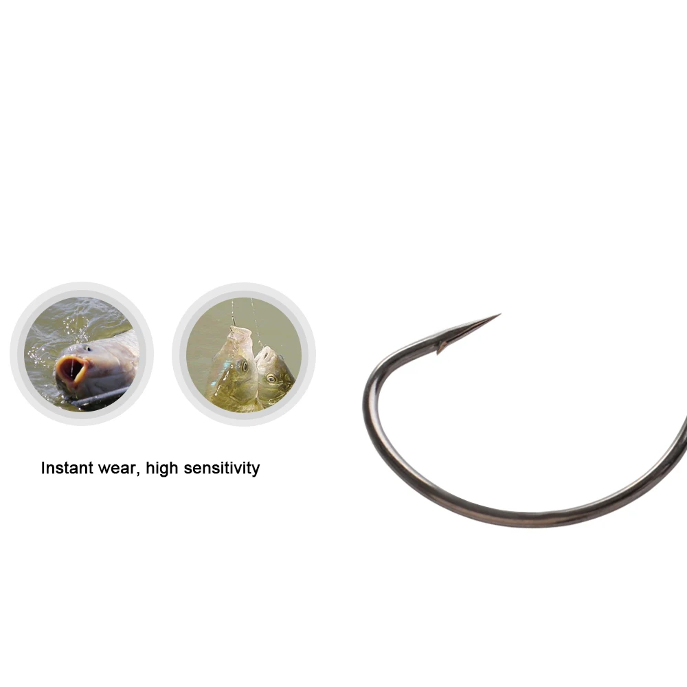 NGB 50PCS Worm Hook Offset Shank Black Nickel Fish 97074 Jig Head Lure Carp Fishing Carbon Steel Barbed Fish Hooks With Ringed