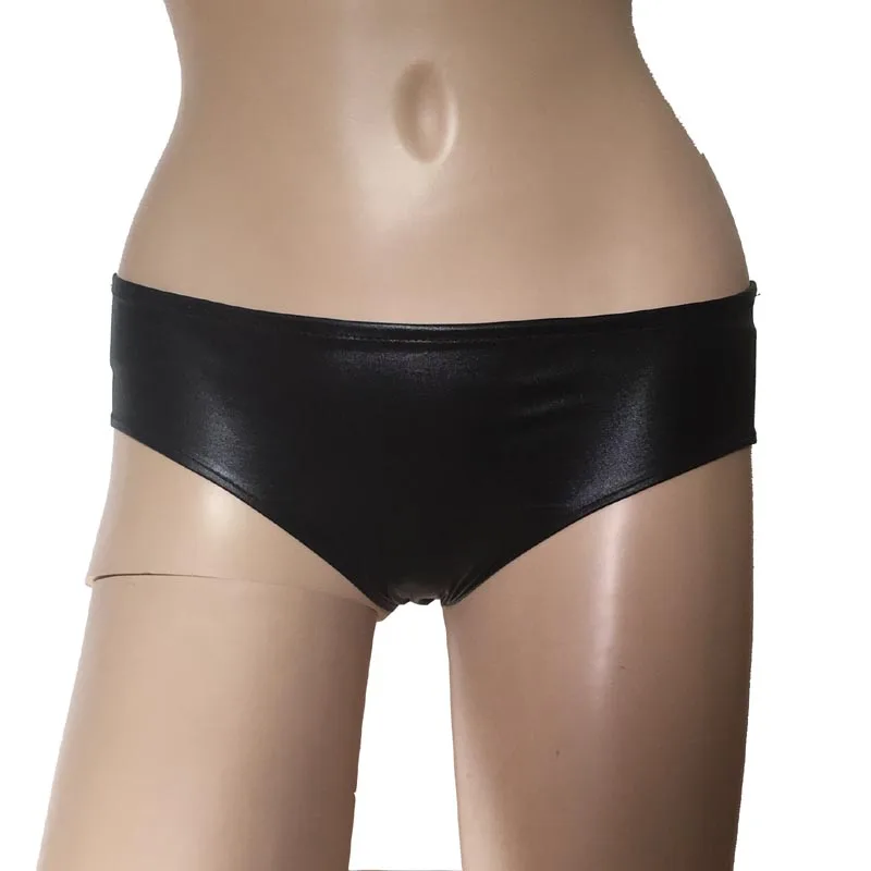 Women Faux Leather Erotic Open Crotch Panties Underwear Thong Brief Fetish Sexy Fantasy Wet look Shiny Latex Style Knickers