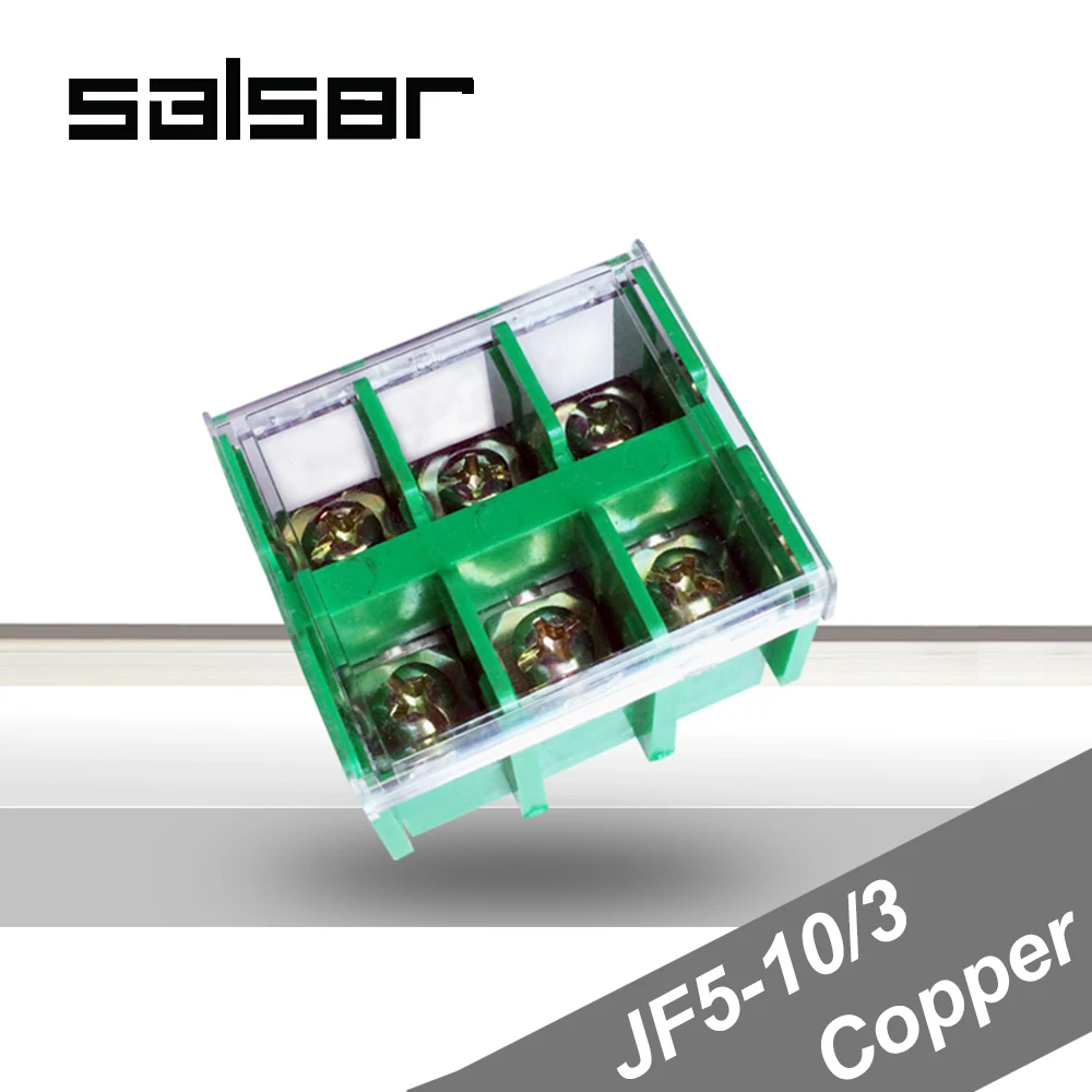 (2PCS) JF5-10/3 Copper Terminal blocks 60A/3P 4-10mm2 Universal DIN Rail Mounted Wire Dual Row connection