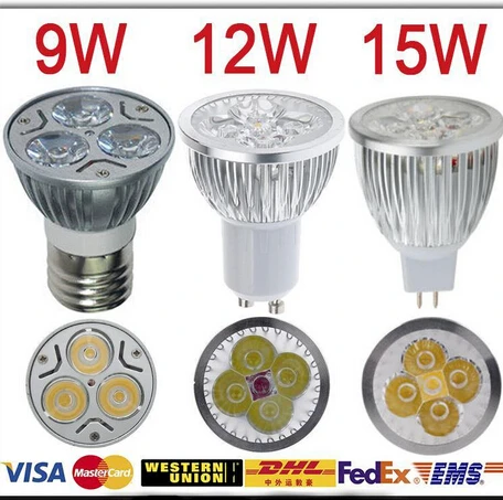 High quality 9W 12W 15W GU10 MR16 E14 E27 LED Bulbs Light 110V 220V dimmable Led Spotlights Warm/Cool White GU 10 LED downlight