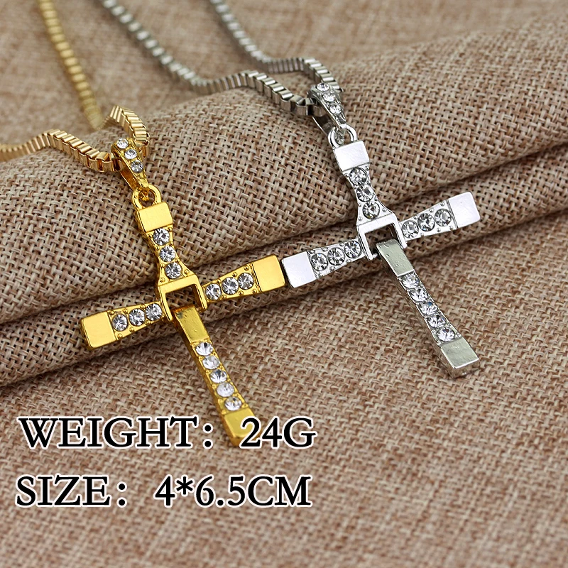 Movie Fast and Furious Necklace Dominic Toretto Classic Men Cool Rhinestone Cross 2 Colors Jewelry Pendant Necklace -30