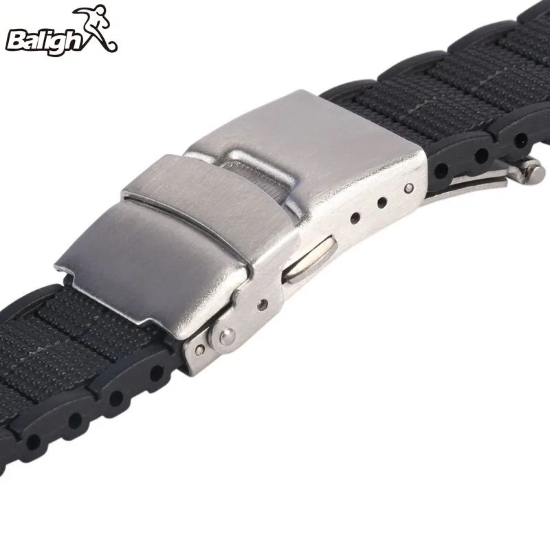 Newest Fashion 20 22  MM Black Silicone Rubber Waterproof Men& Women Watch Strap Band Deployment Buckle Watch Band