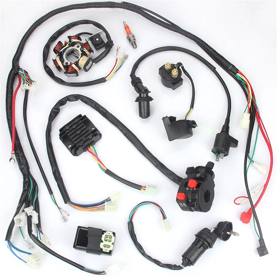 Motorcycle Wiring Harness kit Electrics Wire Loom Assembly For GY6 125cc 150cc ATV / QUAD with 6 coil stator