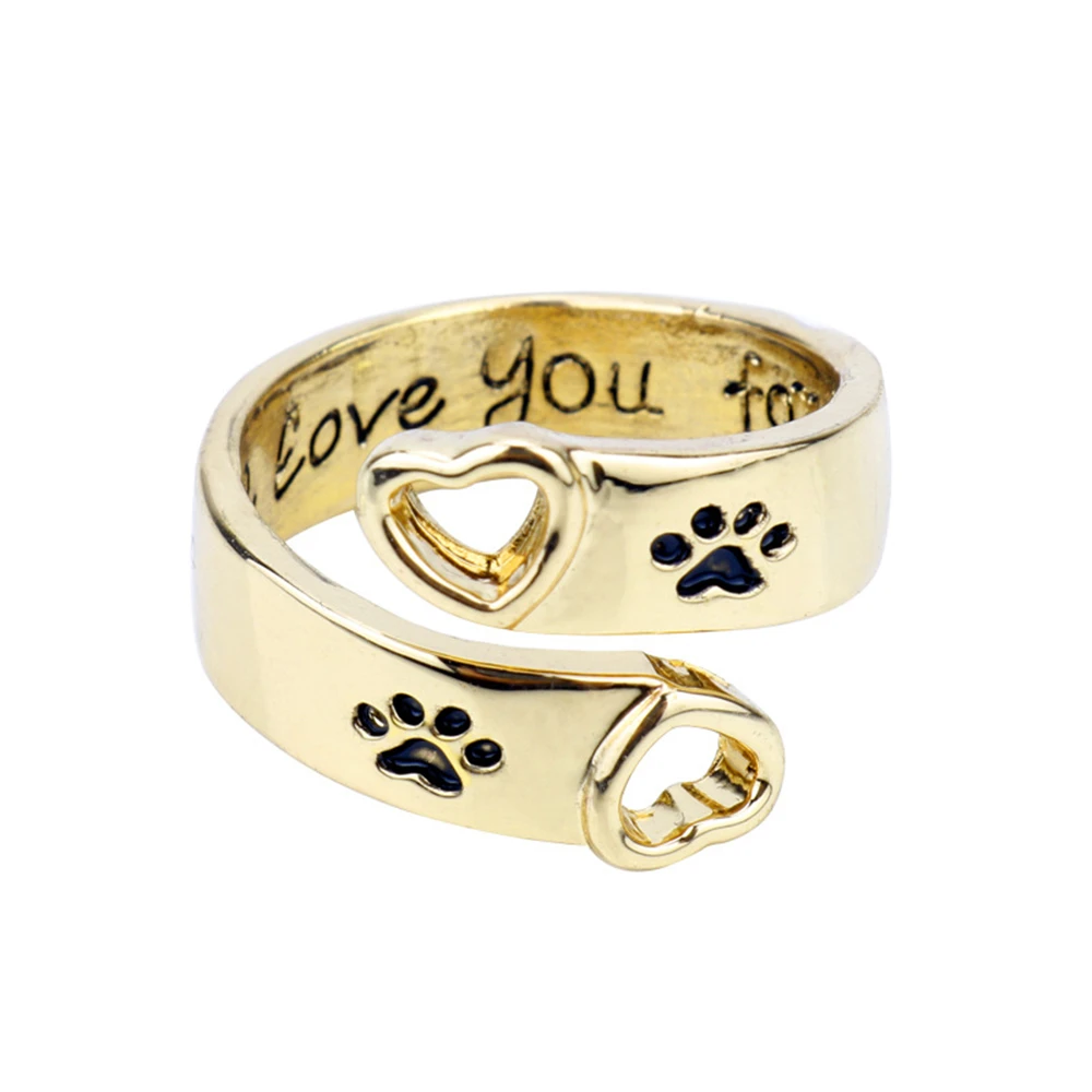 New Trendy I will love you Forever Cute Animal Pet Ring Dog Paw Hollow Love Heart Opening Ring For Women Pet Animal Claw Jewelry