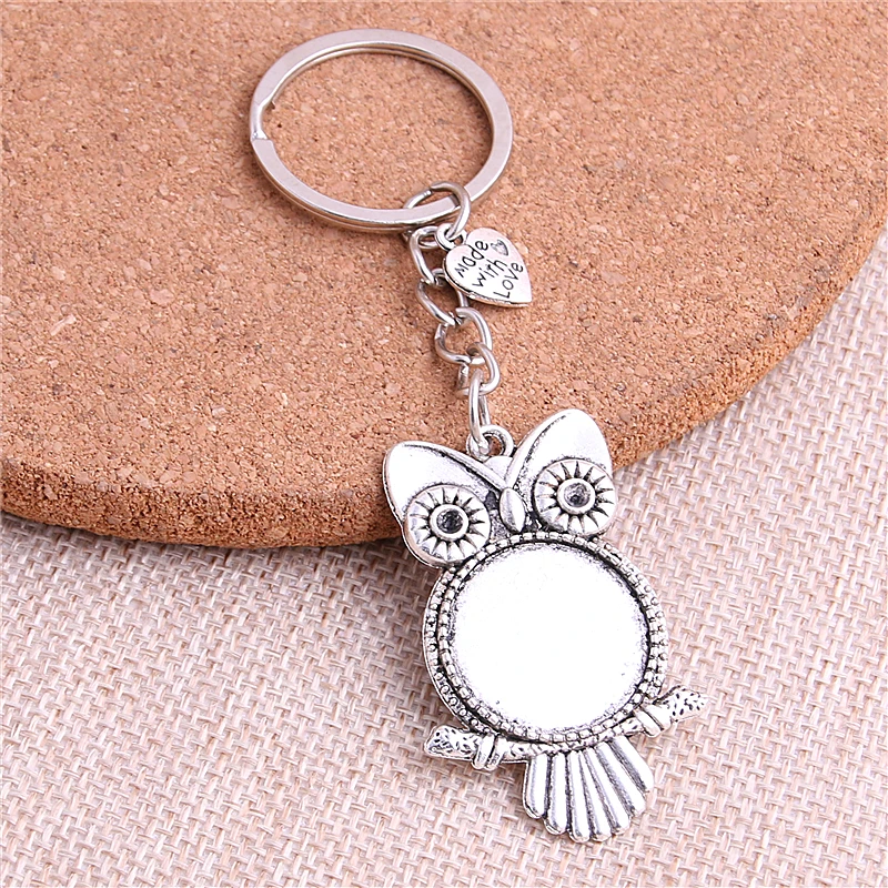 5Pcs/Lot Metal Key Chain Round Owl Cabochon Setting DIY Vintage Handmade Key Chain Jewelry Making