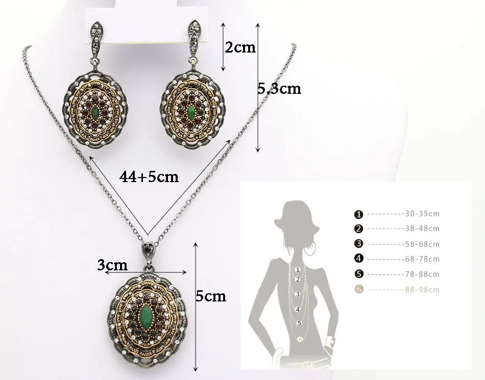 SUNSPICE-MS Retro Vintage Turkish Round Drop Earring Necklace Sets For Women Arabic Ethnic Wedding Jewelry with Rhinestone