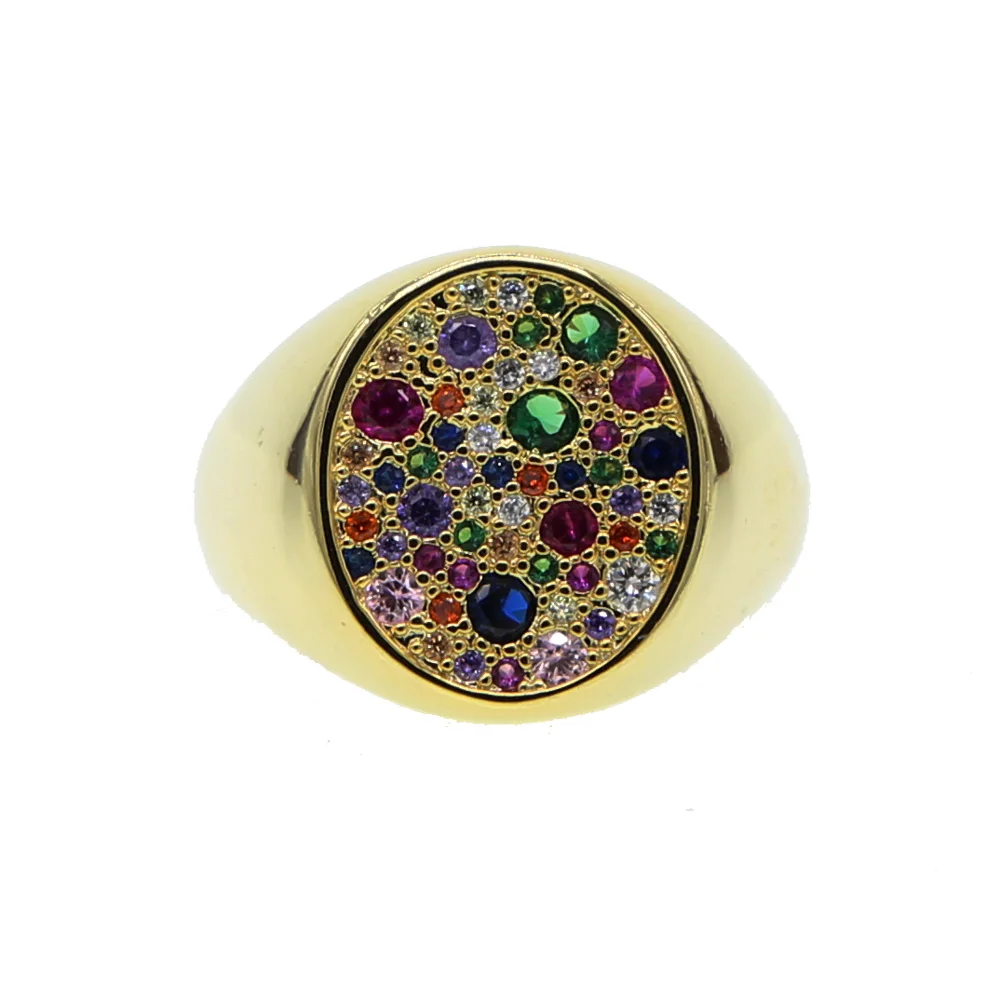 Gold filled geometric multi color rainbow CZ engagement ring size 5 6 7 8 eurpean women gorgeous trendy finger big rings