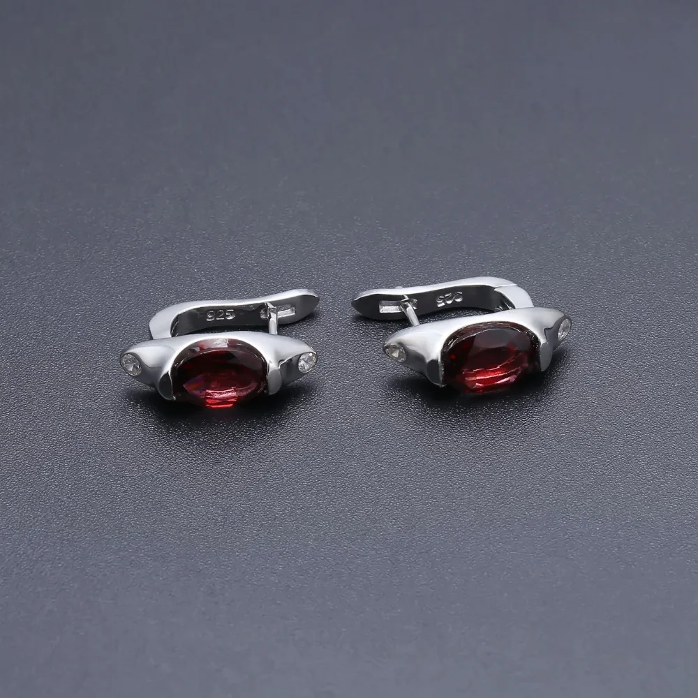 Gem's Ballet Natural Red Garnet Gemstone Clip Earrings Fine Jewelry 925 Sterling Silver Solid Oval Earrings For Women Wedding