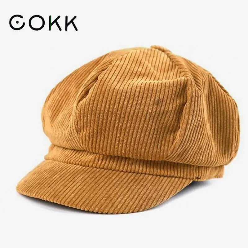 COKK Newsboy Cap Beret Women Vintage Beret Painter Winter Hats For Women Men Octagonal Caps Female Bone Male New 11.11 Hats