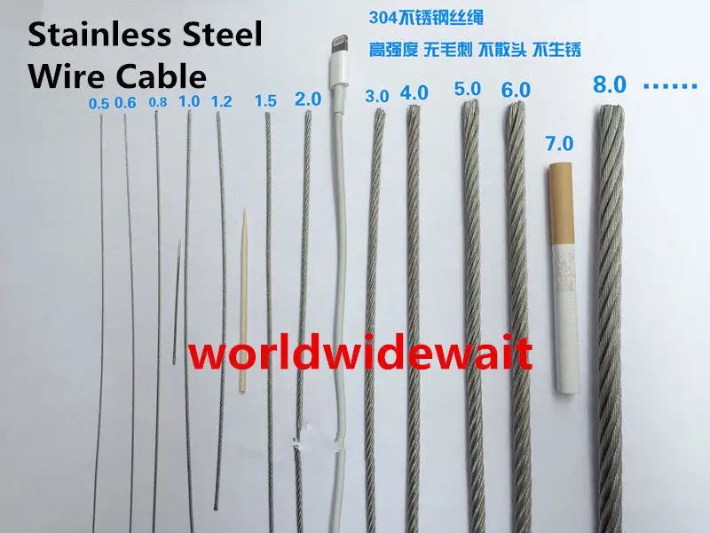 10M Long Stainless Steel Wire Rope Cable Dia. 0.5/0.6/0.8/1/1.2/1.5/2/2.5/3mmmm (7x7)  For Grinding Machine