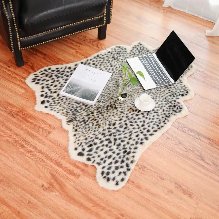 Leopard printed Rug Cow Leopard Tiger Printed Cowhide faux skin leather NonSlip Antiskid Mat 94x100CM Animal print Carpet for ho