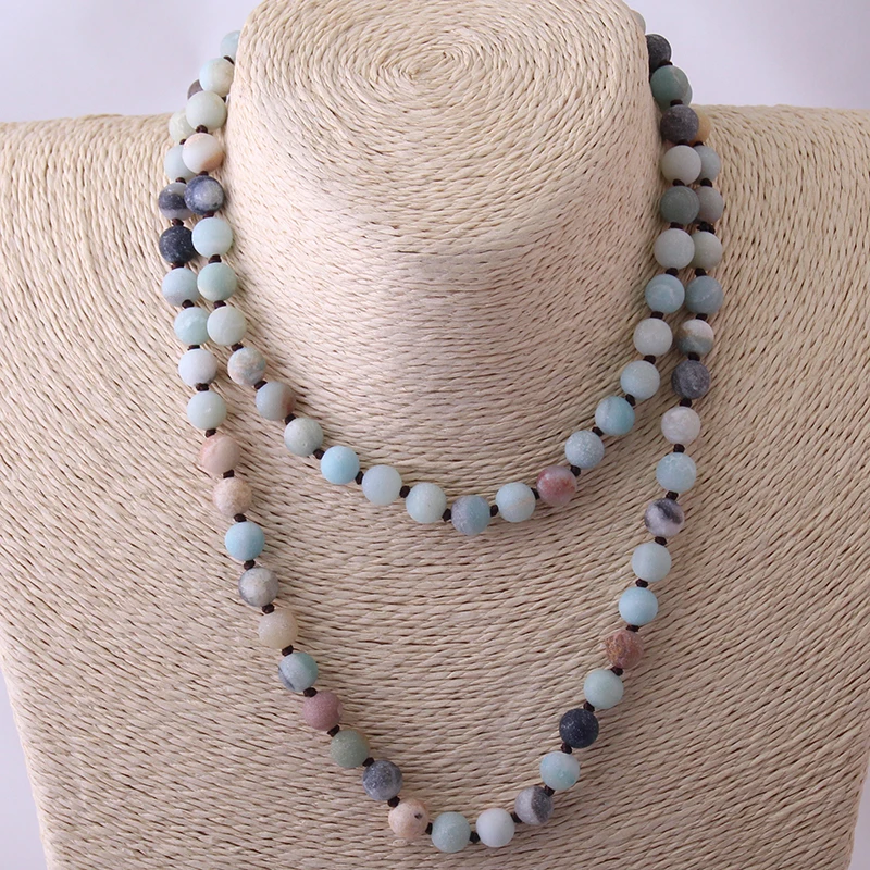 8mm matt long Knotted Beads Halsband Frosted Amazonite Stones Necklace