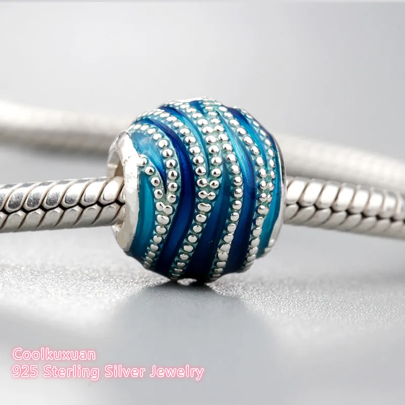 Spring Authentic 925 Sterling Silver Blue Swirls Charm, Mixed Enamel Charm Beads Fit Pandora Charms Bracelet Diy Jewelry