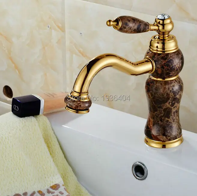 

Marble Mixer Taps Solid Brass Bathroom Golden Basin Mixer Taps Deck Mounted Mixering Faucet M1011