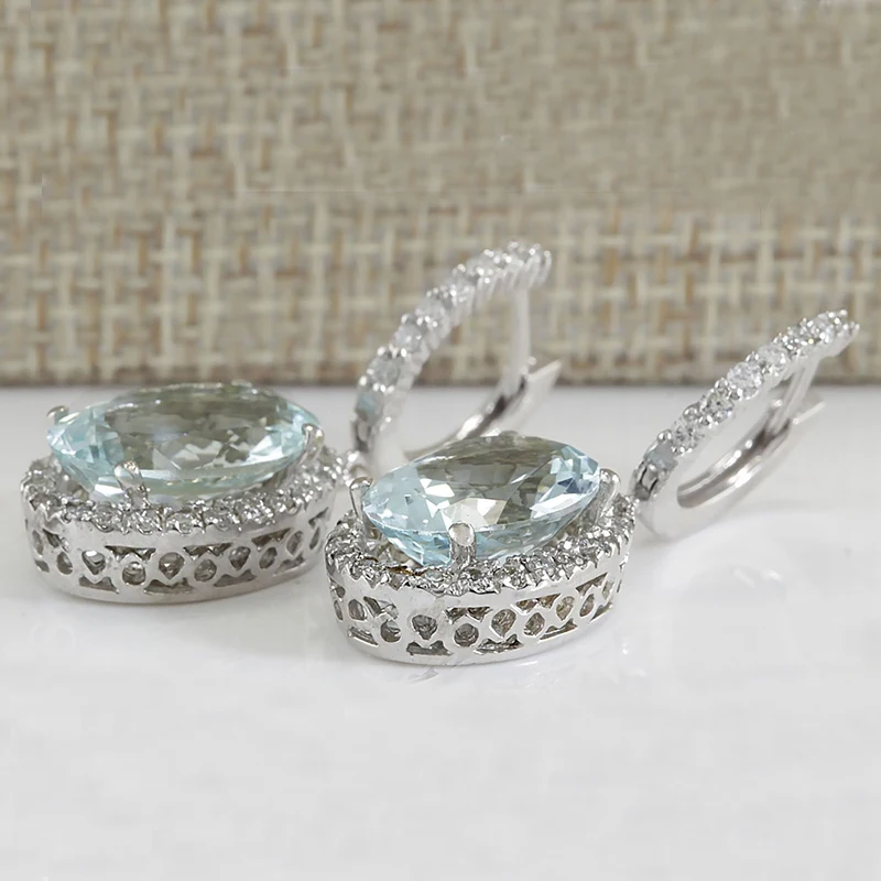 Moda Oval Sky Blue Cubic Zirconia Drop Earrings for Women Crystal  Dangle  Jewelry Boucles d\'oreilles L3K567