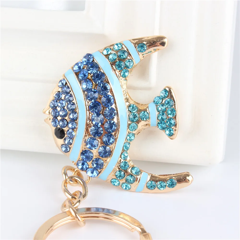 Lovely Blue Fish Crystal Charm Purse Handbag Car Key Ring Chain