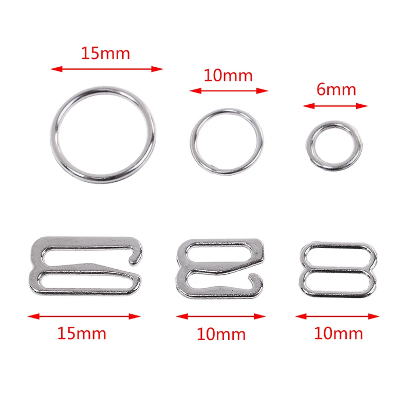 100pcs/Lot 6/10/15mm Bra Rings Sliders and Hooks Bra Fasteners High Quality Wholesale