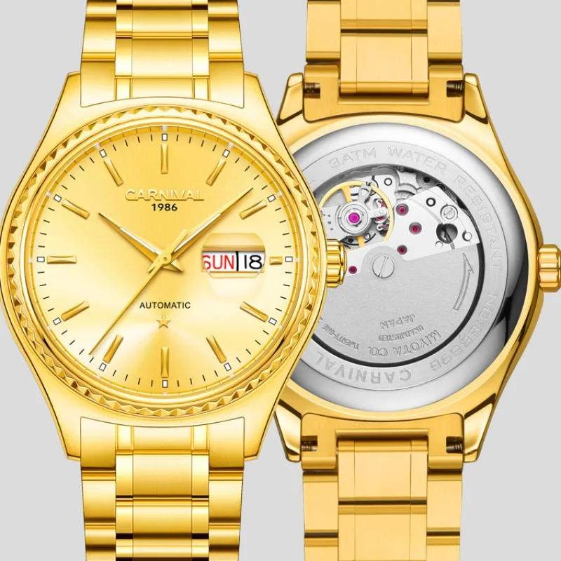 Reloj dorado de lujo para hombre, cronógrafo automático de gama alta con movimiento MIYOTA, calendario semanal, zafiro, de negocios