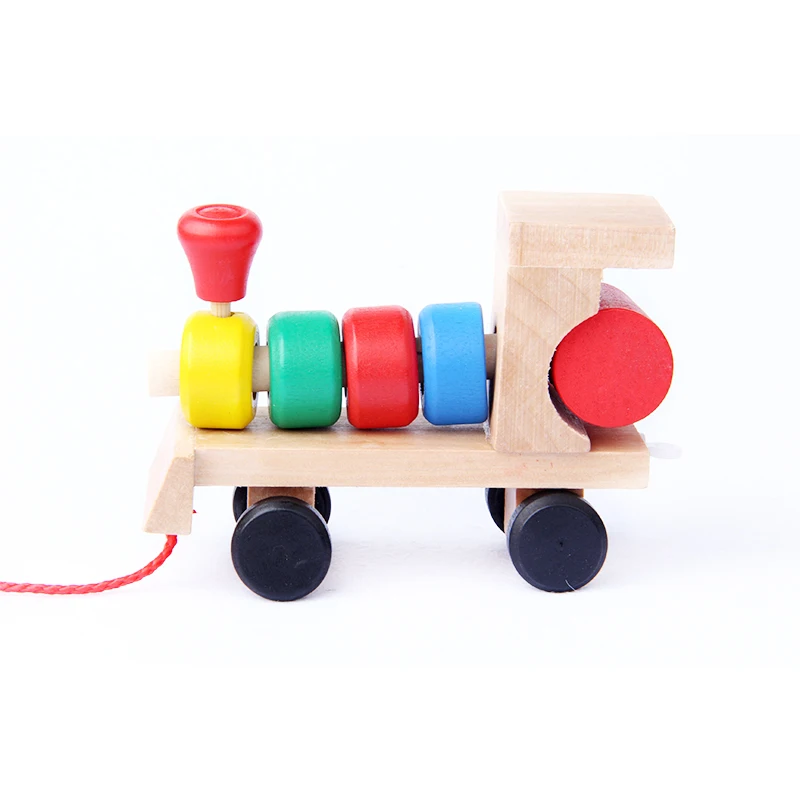 Montessori Toys Educational Wooden Toys for Children Early Learning Geometric Shapes Train Sets Three Tractor Carriage Games