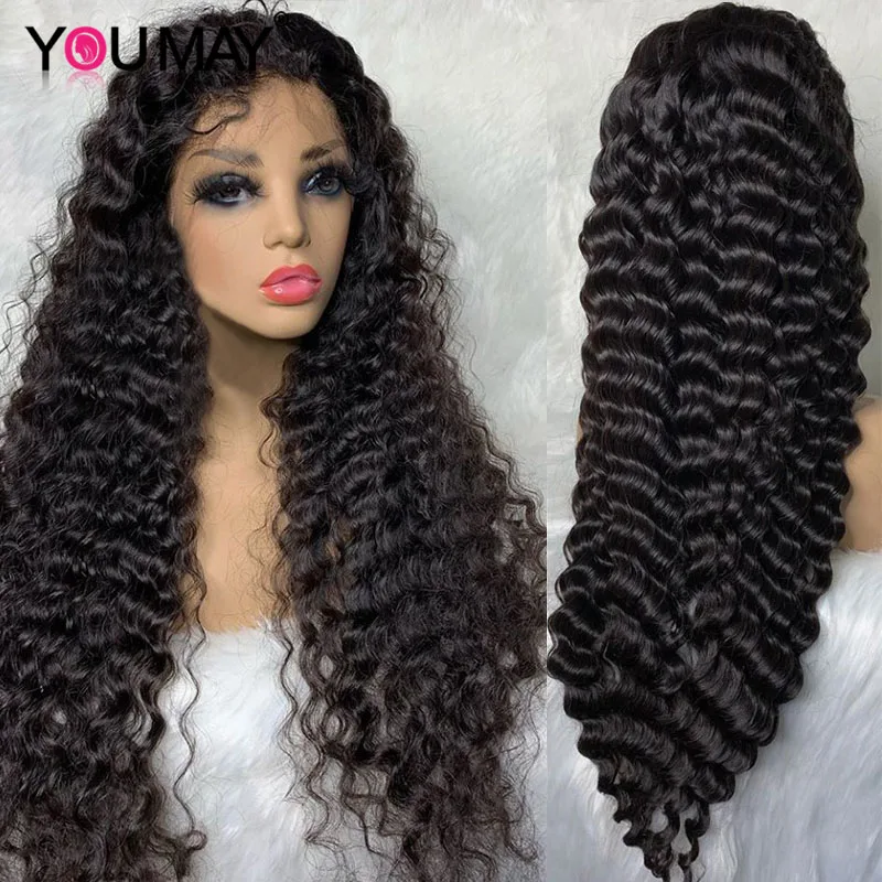360 Lace Frontal Wig Deep Curly Fake Scalp 250 Density 13X6 Lace Front Human Hair Wigs 30 Inch Full Closure You May Remy U Part