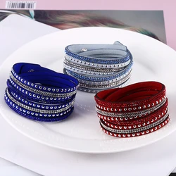 HOCOLE Fashion Crystal Rhinestone Leather Bracelets For Women Vintage Charm Wrap Multilayer Bracelet 2019 Female Boho Jewelry