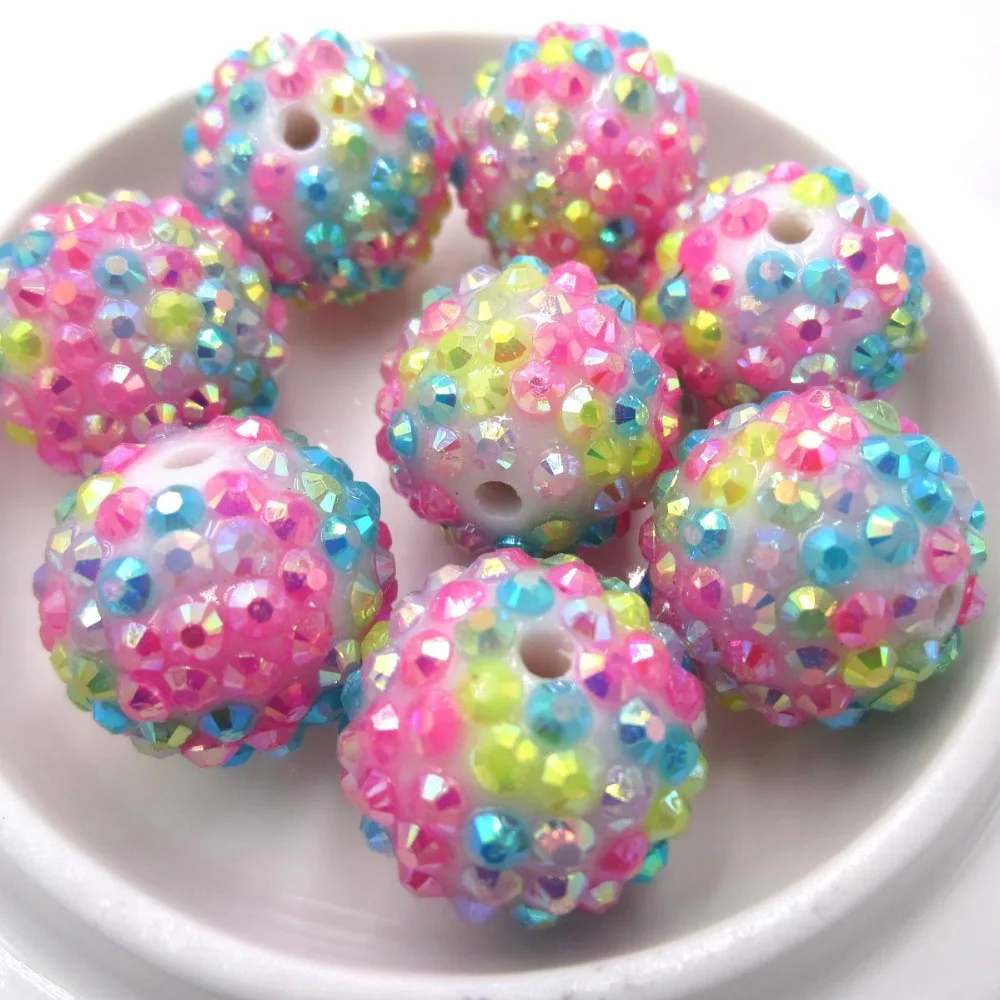 Designer 20MM Colorful Resin Rhinestone Bead For Girls DIY Chunky Bubblegum Necklace Make Accessories Straight Hole Loose Beads