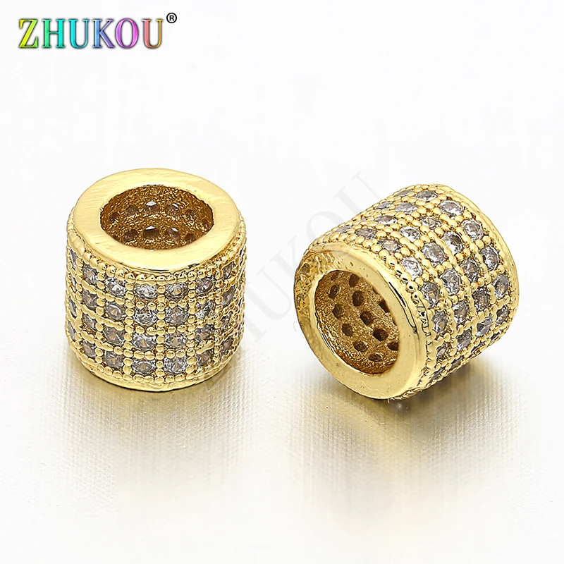 7mm Brass Cubic Zirconia Round Spacer Beads DIY Jewelry Findings Accessories, Hole: 4mm, Model: VZ62