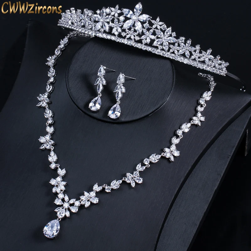 

CWWZircons Luxury Cubic Zirconia Bridal Wedding Crown Tiara Set High Quality Cubic Zirconia Hair Band Jewelry for Brides T311