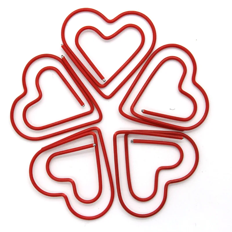 WHOLESALE METAL SHAPE PAPER CLIPS OPP PACK DOUBLE HEART RED COLOUR FREE SHIPPING